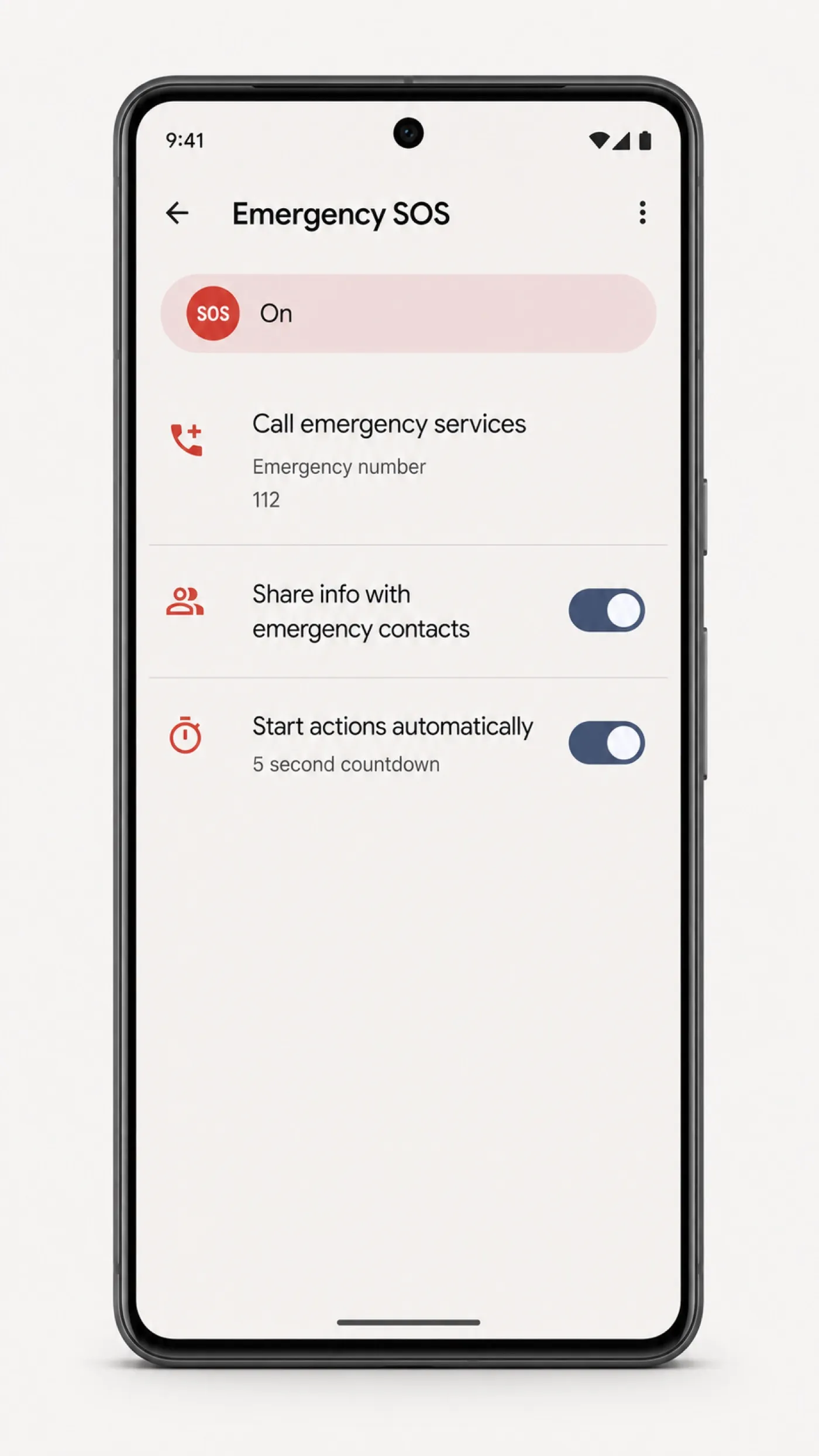 Android: Turn on the SOS settings