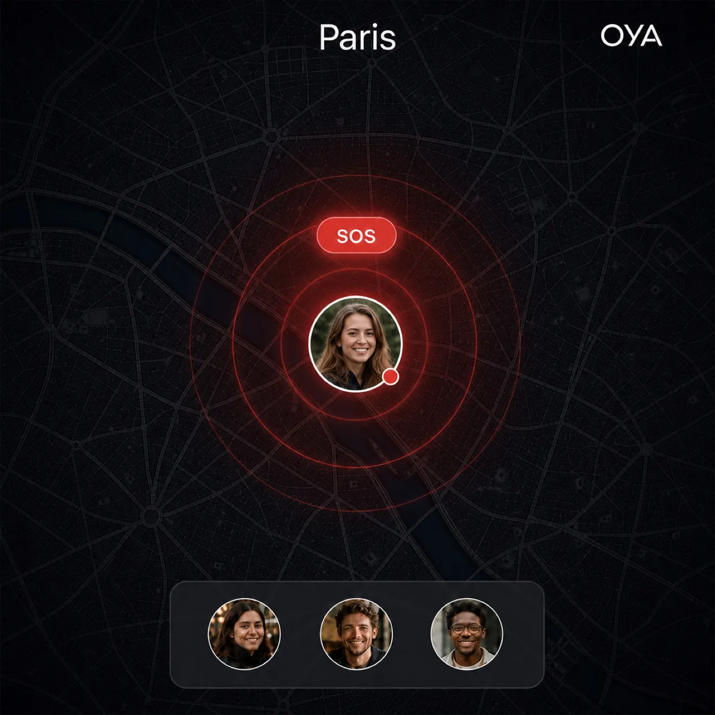 App UI: SOS signal on the map