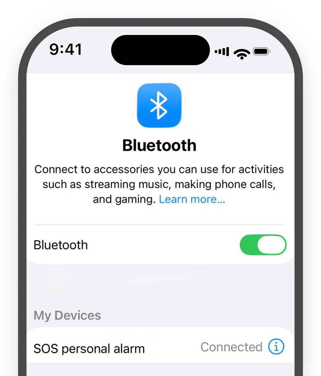 Réglages iPhone, appairage de l’alarme en Bluetooth