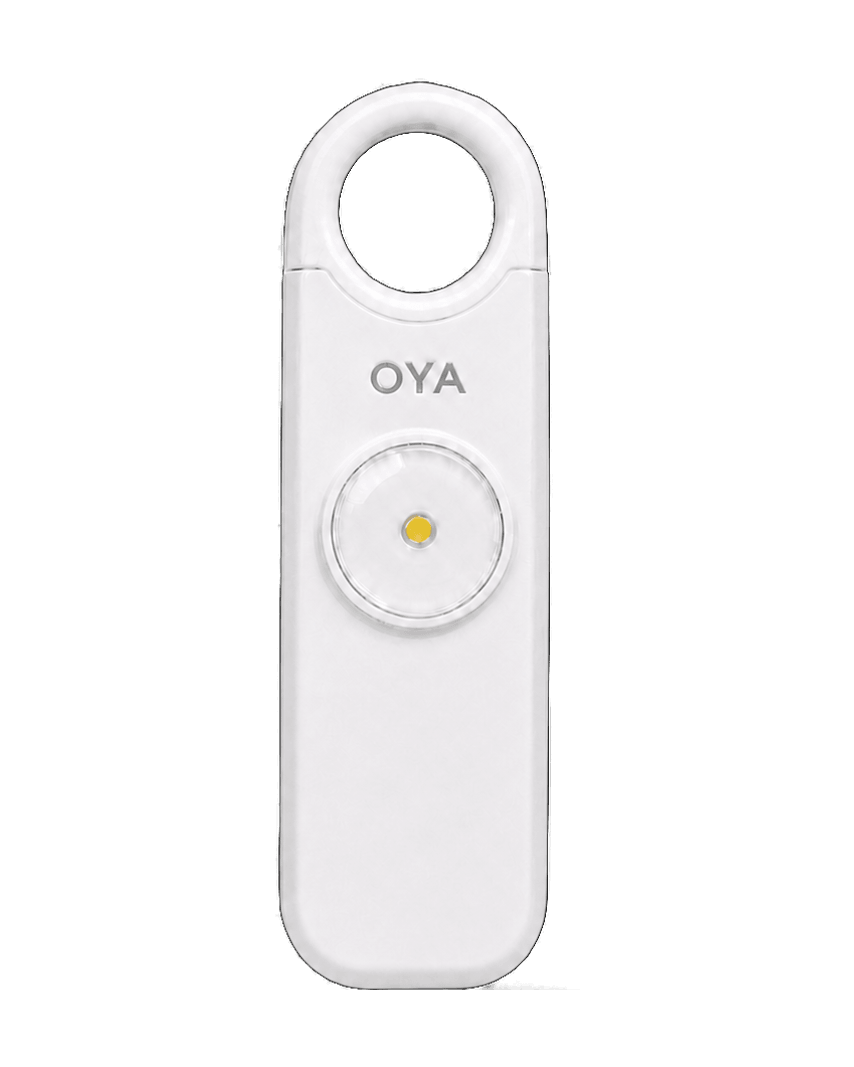 OYA Clear White, Anti-agression, sirène 130 dB et lampe, de face, sans mousqueton