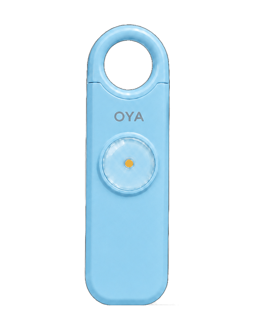 OYA Sky Blue, Anti-agression, sirène 130 dB et lampe, de face, sans mousqueton