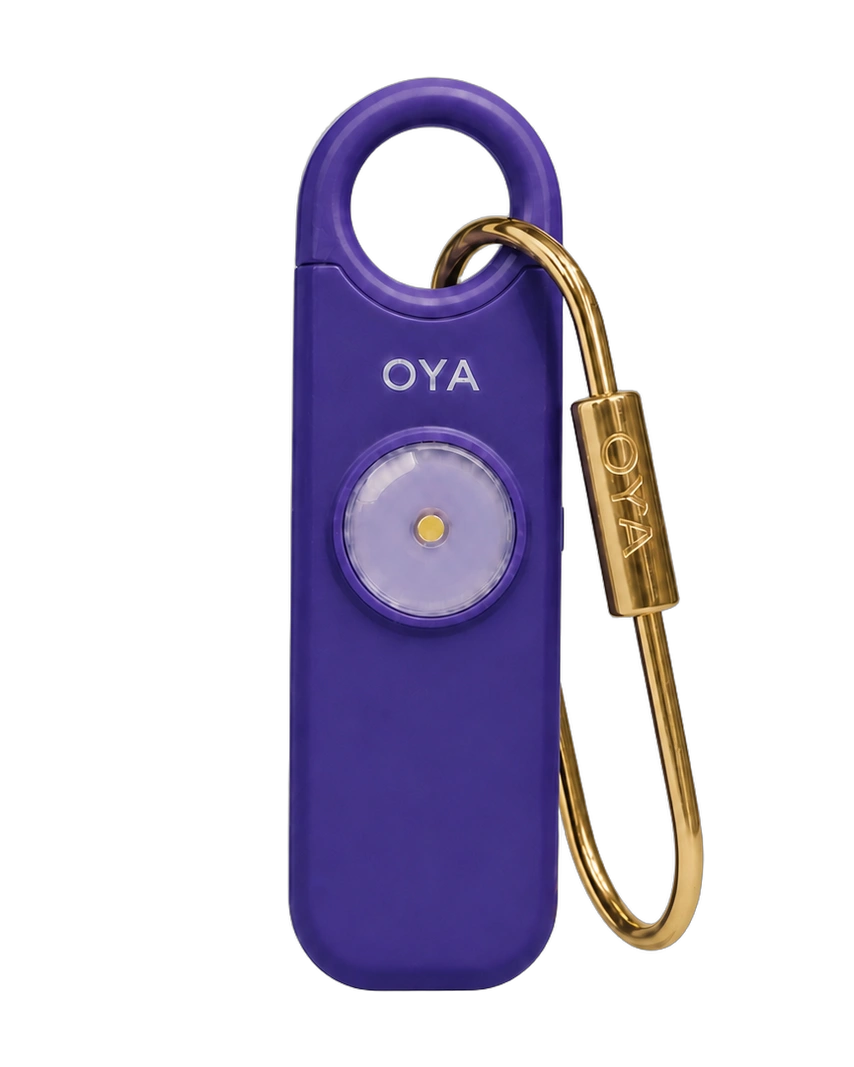 OYA Lilac Pearl, Anti-agression, sirène 130 dB et lampe, de face, avec le mousqueton